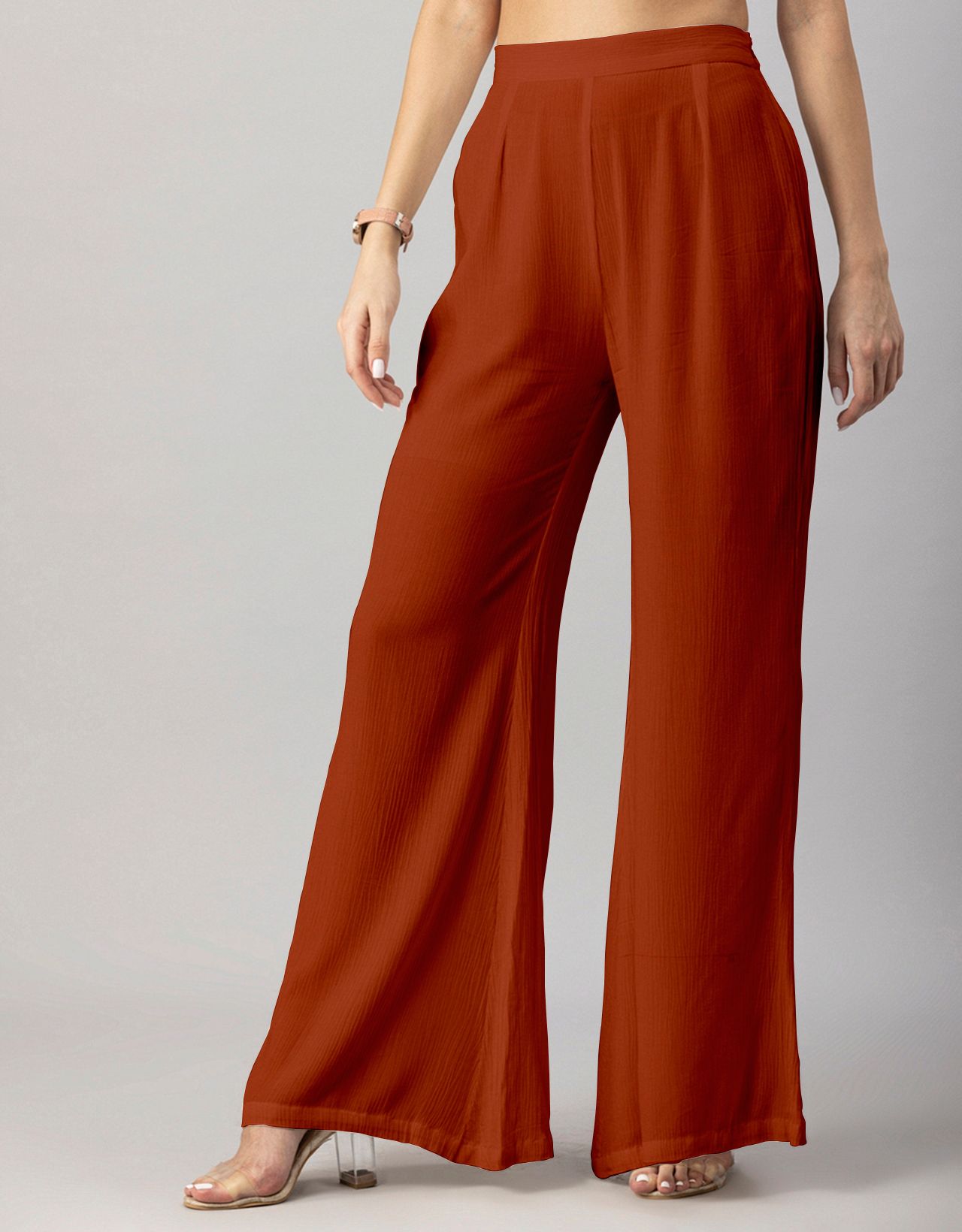 Wide Leg Cotton Eyelet Maternity Palazzo Pants - Orange