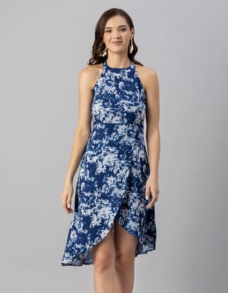 Moomaya Women's Printed Vacation Dress, Knee Length Side Slit Midi Dress
