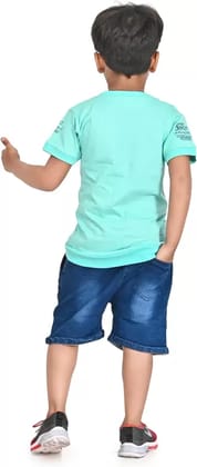 Boys Party(Festive) T-shirt Jeans, Shorts  (Light Green)