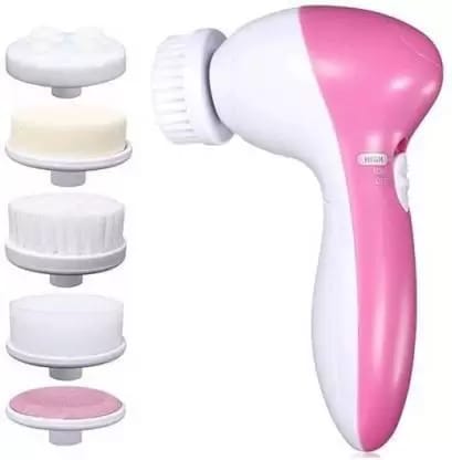 Flying monk 5 in 1 Beauty Care Brush Electric Facial Cleanser Massager 5 in 1 Beauty Care 5 in 1 Face Facial Exfoliator Electric Massage Machine Care & Cleansing Cleanser Massager Kit For Smoothing Body Beauty Skin Massager  (Pink)