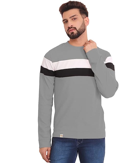 Mens Full Sleeve Tshirt Popcorn Cotton Round Neck Striped Breathable Light  Weight