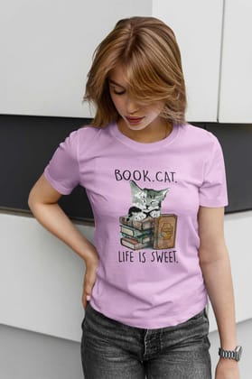 Round Neck T-Shirt (Women) - Nerdy Kitty (10 Colours)