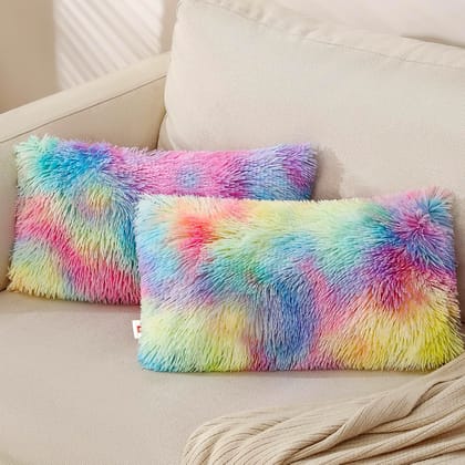 Fur cushion cover Rectangle Multicolor fur pillow cover pack of 2
