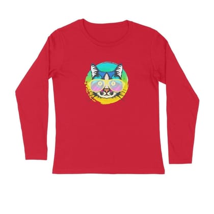Full Sleeves Round Neck (Men) - Cat With Glasses (7 Colours)