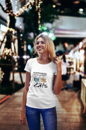 Round Neck T-Shirt (Women) - Feline Happy (10 Colours)