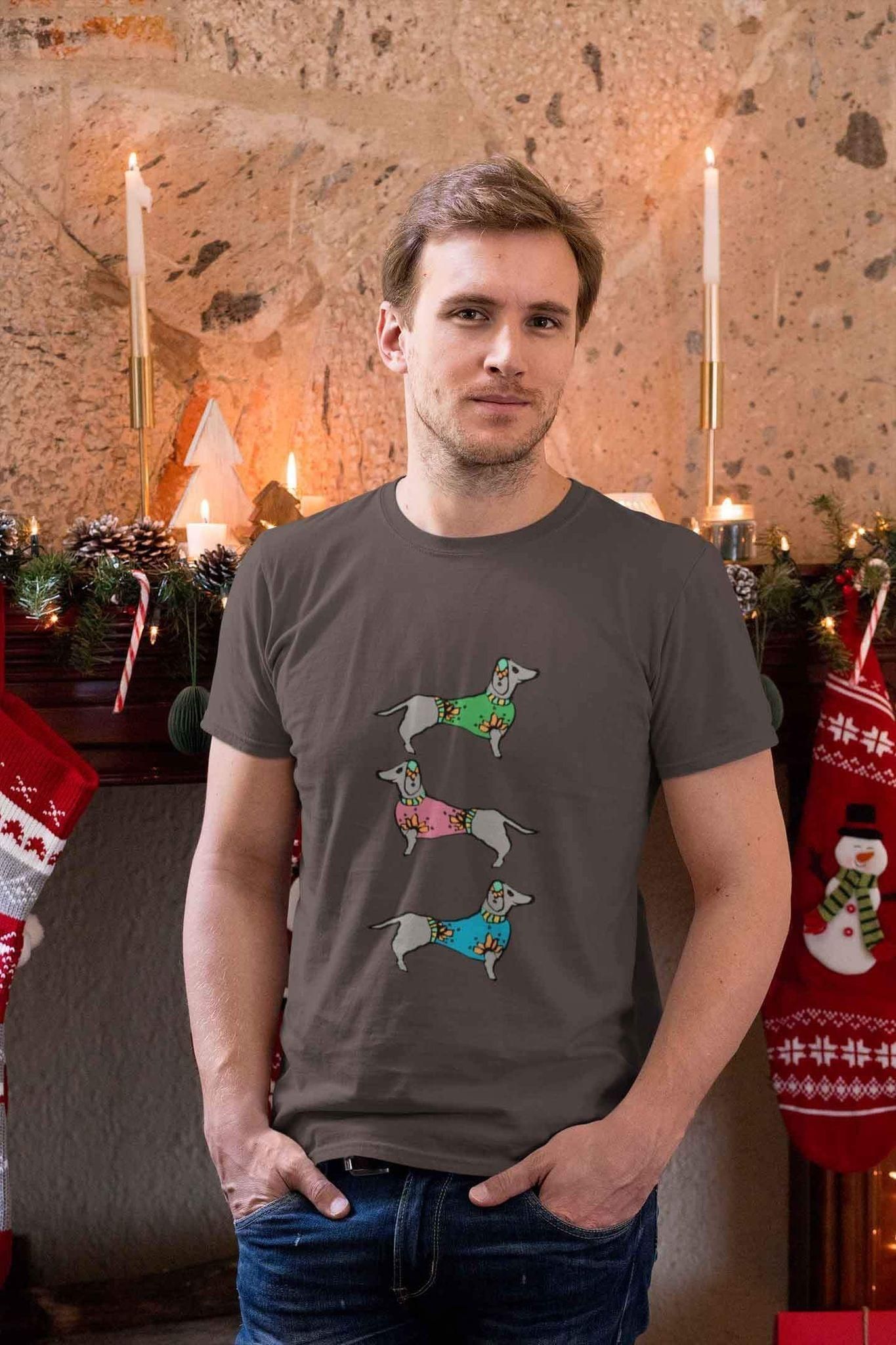 Round Neck T-Shirt (Men) - Three Dachshunds (11 Colours)