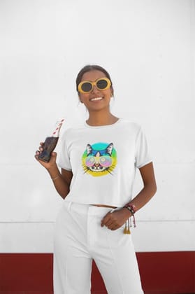 Crop Top (Women) - Cat With Glasses (12 Colours)