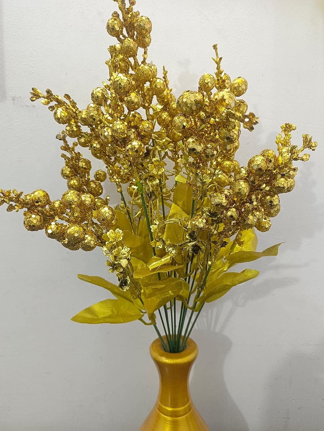Golden Cherry Artificial Bunch Home Living Room Office Decor Decoration Gold Cherry Artificial Flower  (8 inch, Pack of 1, Flower Bunch)