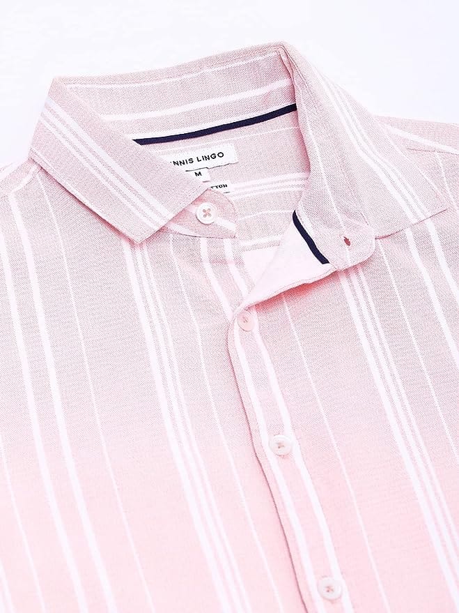 Men's White 100% Cotton Slim Fit Striped Semi Casual Shirt