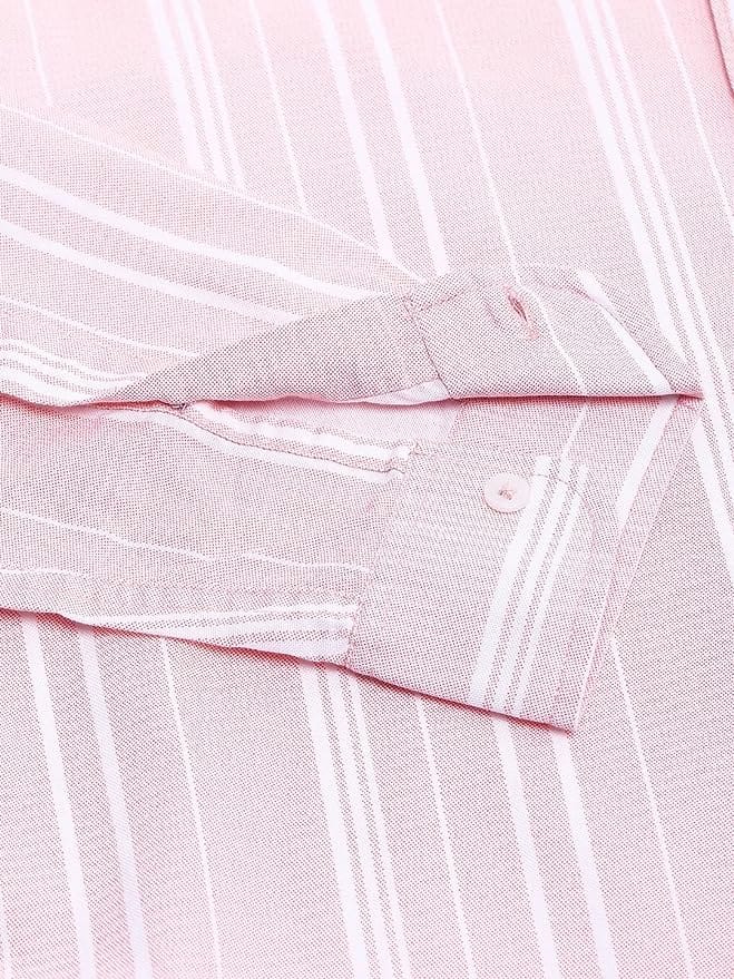 Men's White 100% Cotton Slim Fit Striped Semi Casual Shirt