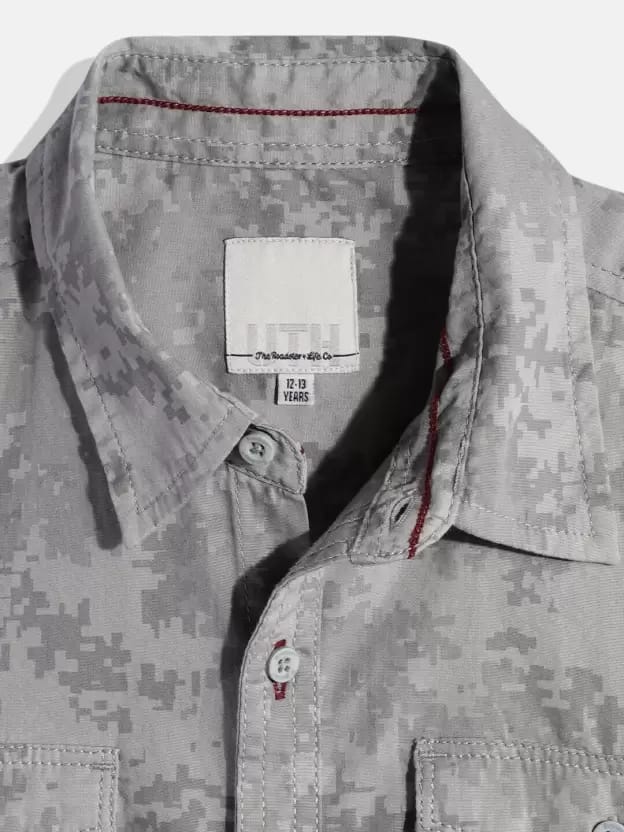 Men Light Grey Printed Slim Fit Casual Shirt