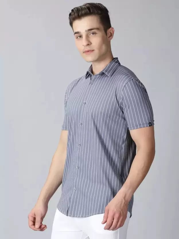 Men Light Grey Printed Slim Fit Casual Shirt