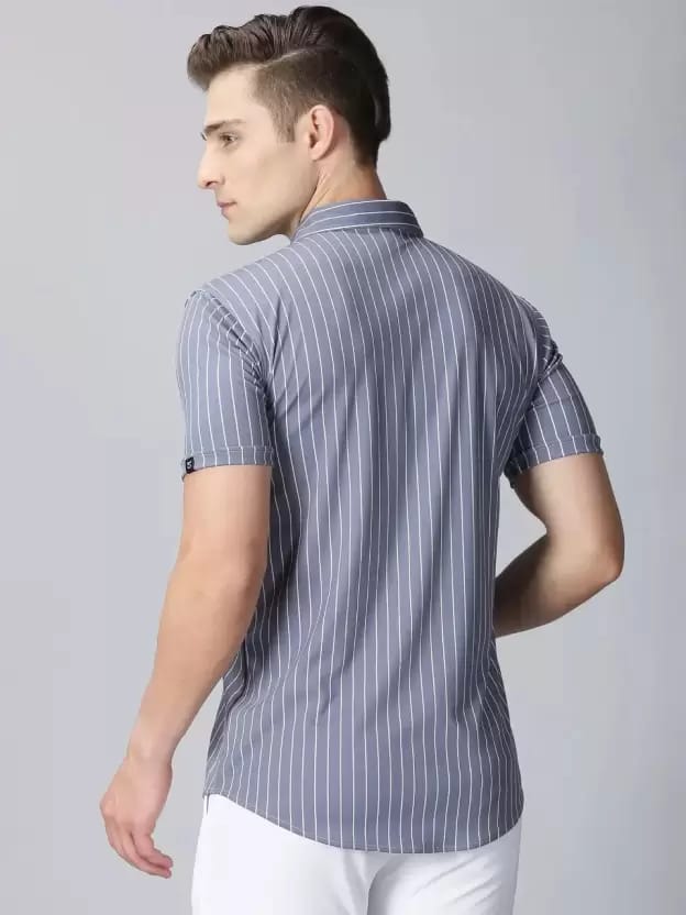 Men Light Grey Printed Slim Fit Casual Shirt