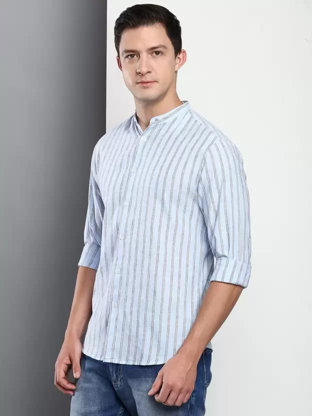 Men's 100% Cotton Slim Fit Striped Semi Casual Shirt