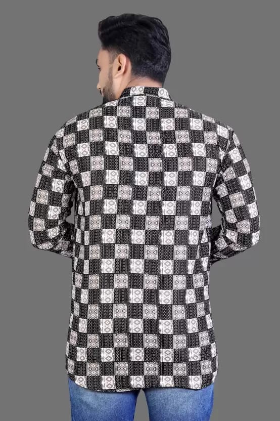 Men Light Grey Printed Slim Fit Casual Shirt