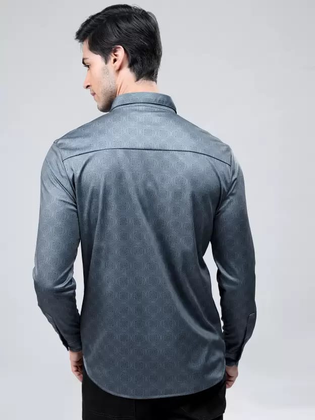 Men Light Grey Printed Slim Fit Casual Shirt