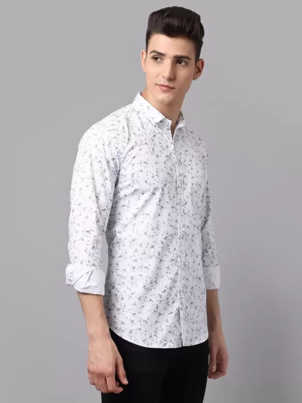 Men Light Grey Printed Slim Fit Casual Shirt
