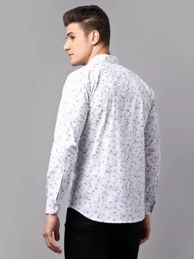 Men Light Grey Printed Slim Fit Casual Shirt
