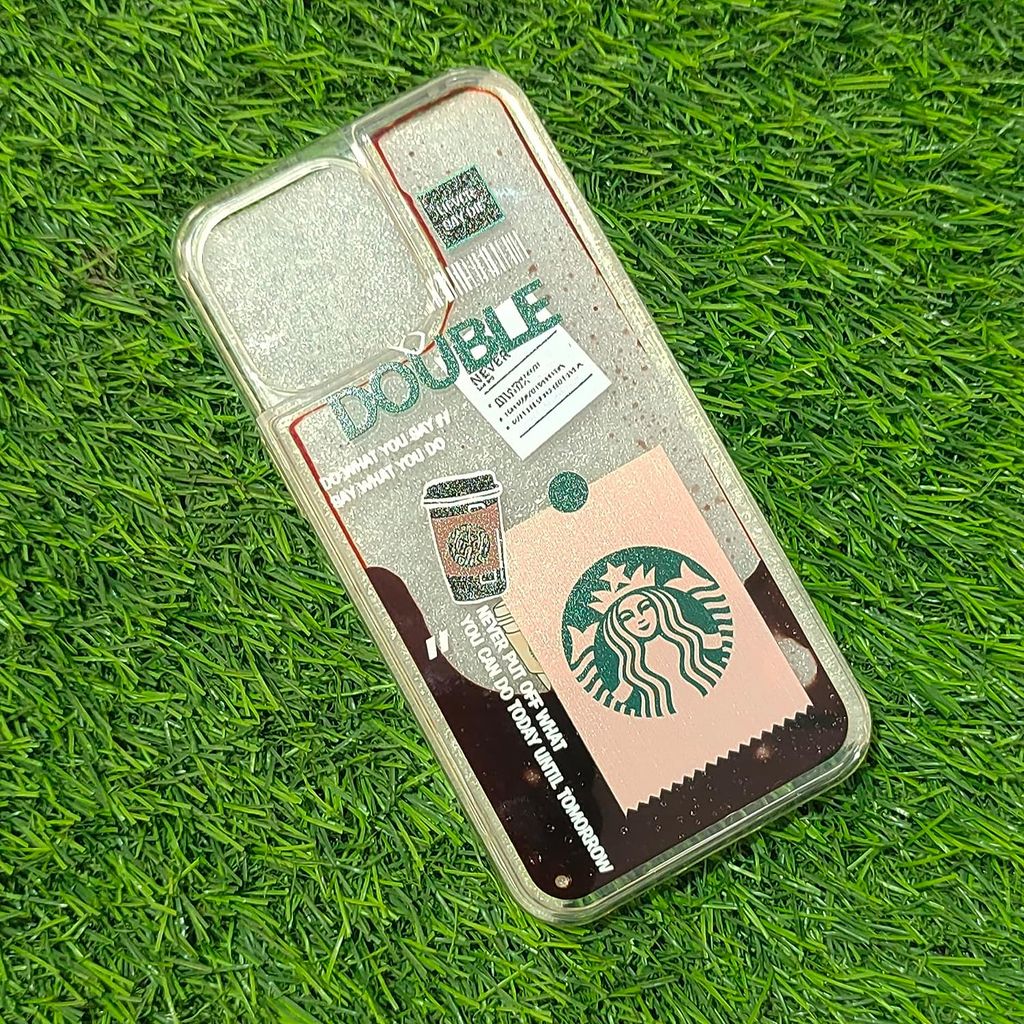 Red Liquid Back Cover for Apple iPhone 14 Pro Max | Red | Liquid Coffee Floating Cup case | Printed Sticker and Design Style (Double)