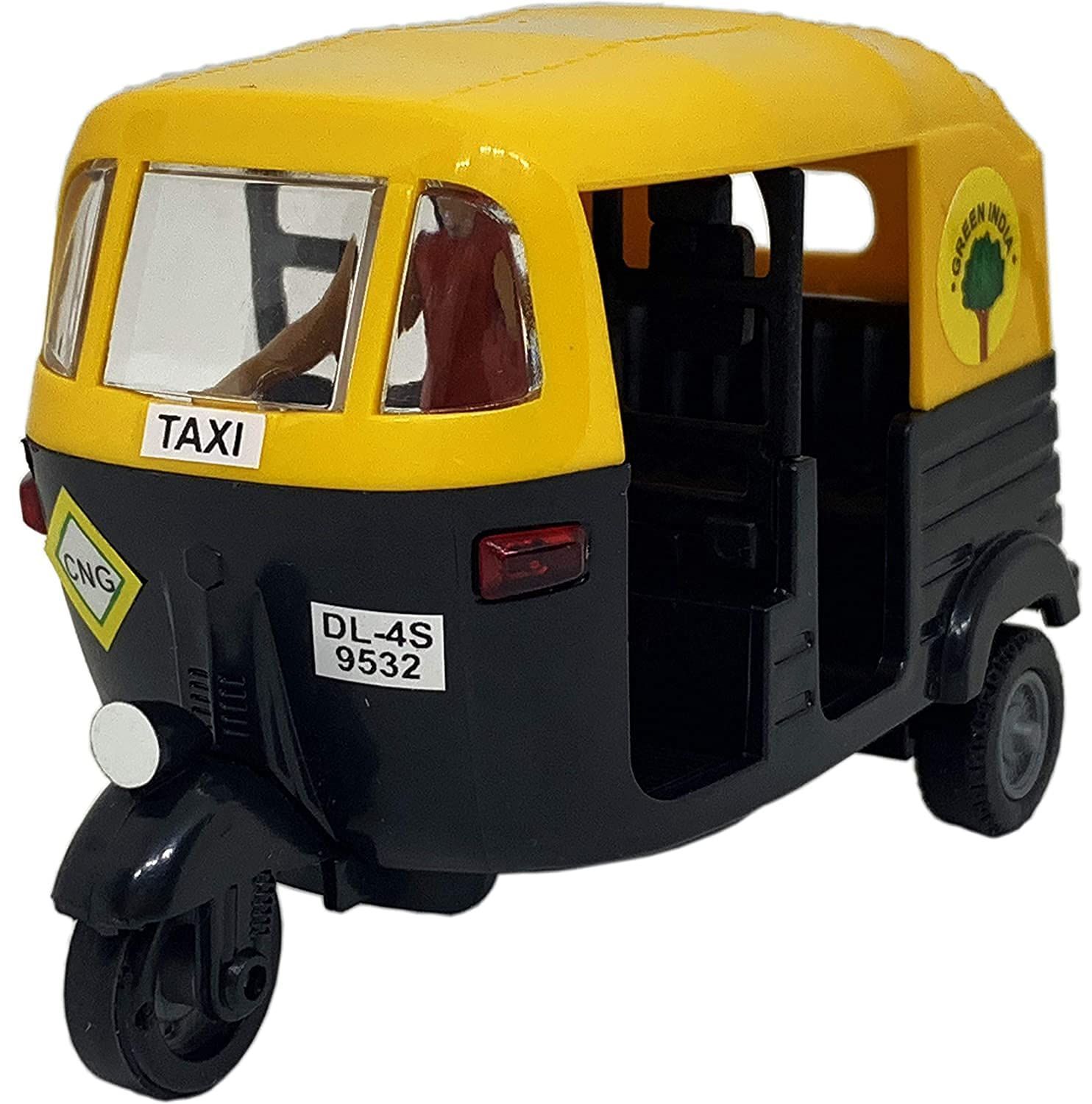 Pull Back Plastic Auto Rickshaw Toy | Mini Auto Vehicle Perfect for Kids Fun (Pack of 1, Black & Yellow)