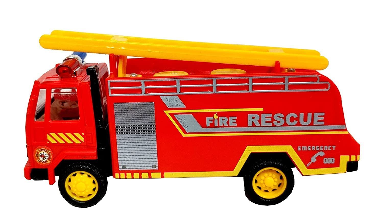 Cube Play Fire Tender Truck Toy Made of Non Toxic Plastic Pull Back Action - No Battery Required, Size Around 15 cm & Weight 100 Grams, with Soft Edges