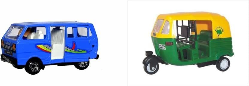 USCATALOG Combo Pull Back Auto Rickshaw & Maruti Omni Van Toy Car for Kids