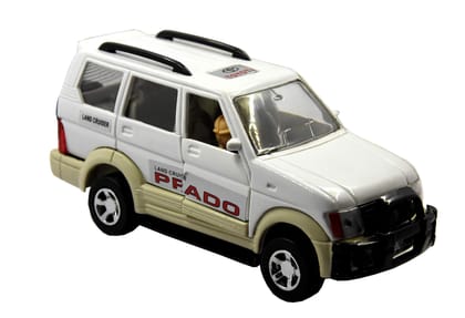 TOYMANIA Pull Back Action Prado SUV Toy CAR for Kids. | with Opening Doors. (White)