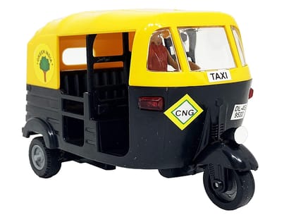 Mehtab Auto Rickshaw Toy for Kids Pull Back Action Mini Auto Rickshaw for Kids (Black Yellow)