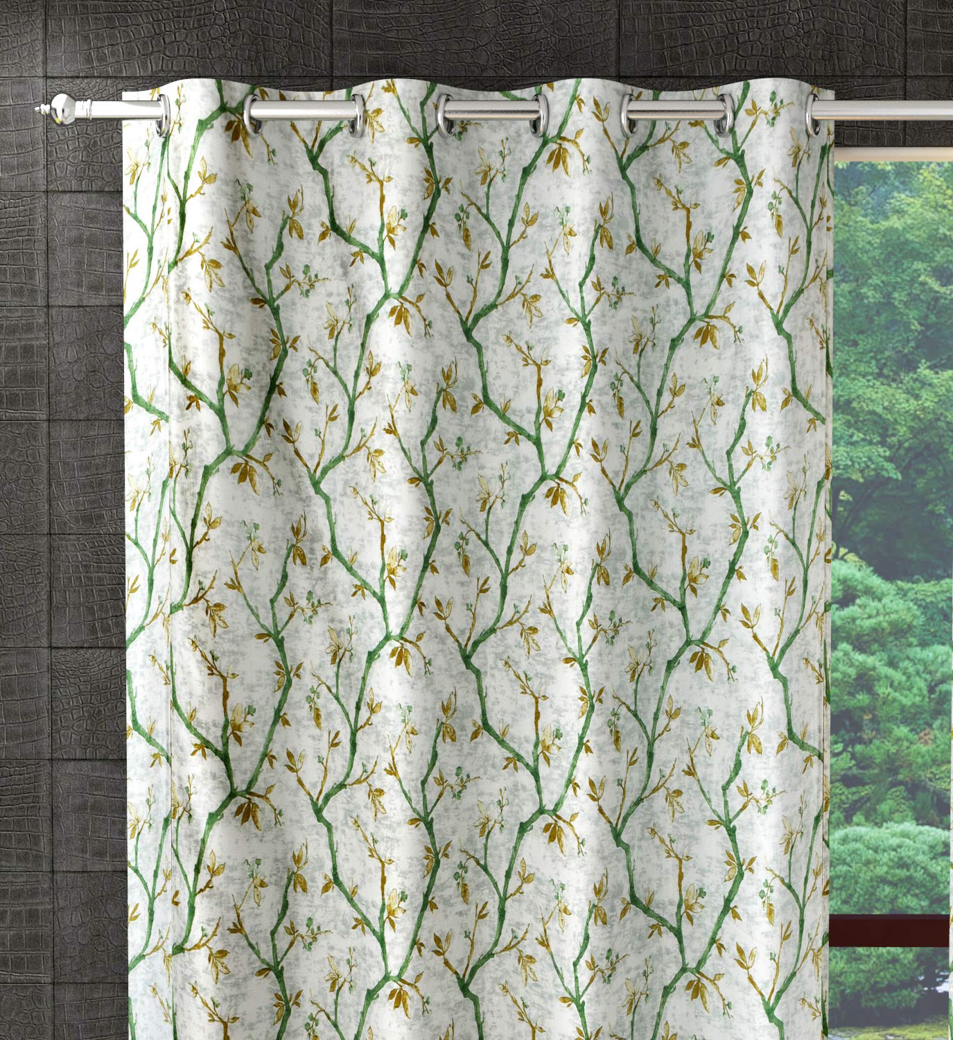 Lucacci 153 cm (5 ft) Polyester Room Darkening Window Curtain (Pack Of 3)  (Printed, White and Green)