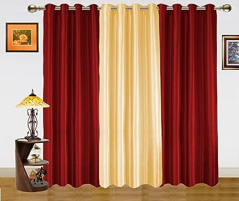 Dekor World Plain Marron Beige Marron Eyelet Curtain Set (Pack of 3 Pcs) - 110X275Cm (4X9 Feet) Long Door Curtain