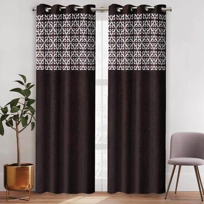 Solimo Allegro Polyester Curtain, Door, 7 Feet (2.13 m), Brown, Pack of 2