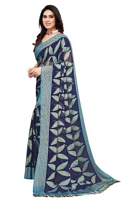 Printed, Floral Print Bollywood Chiffon, Brasso Saree  (Dark Blue)