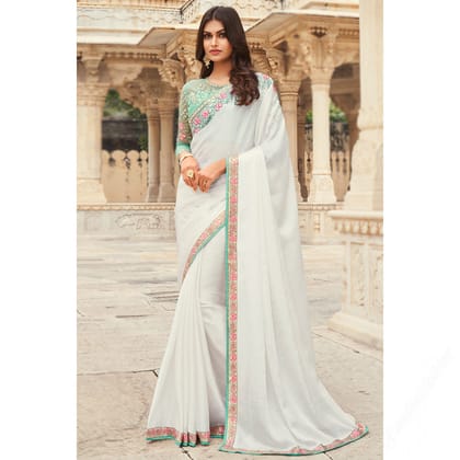 White Art Silk Saree With Embellished Heavy Blouse