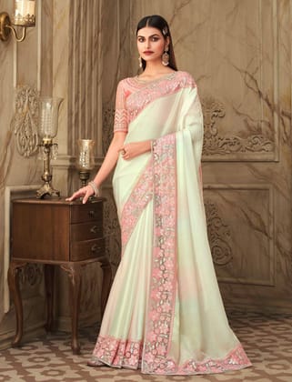 Indian Party Wedding Sequin Embellished Designer Blouse & Border fancy Silk Sari Cocktail Muslim Saree
