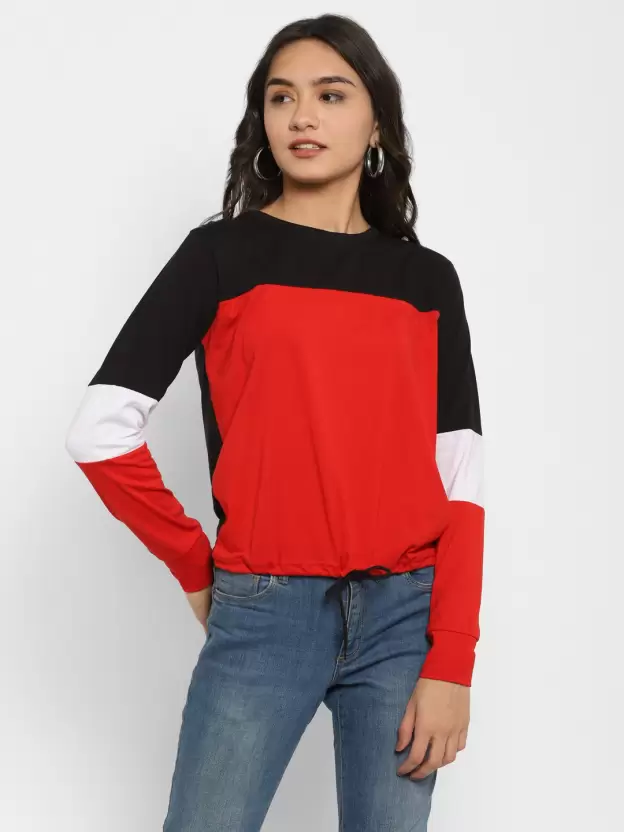 Multicolor Solid Cotton Round Neck Regular Fit Long Sleeve Womens Tshirt Women Solid Round Neck Cotton Blend Multicolor T-Shirt