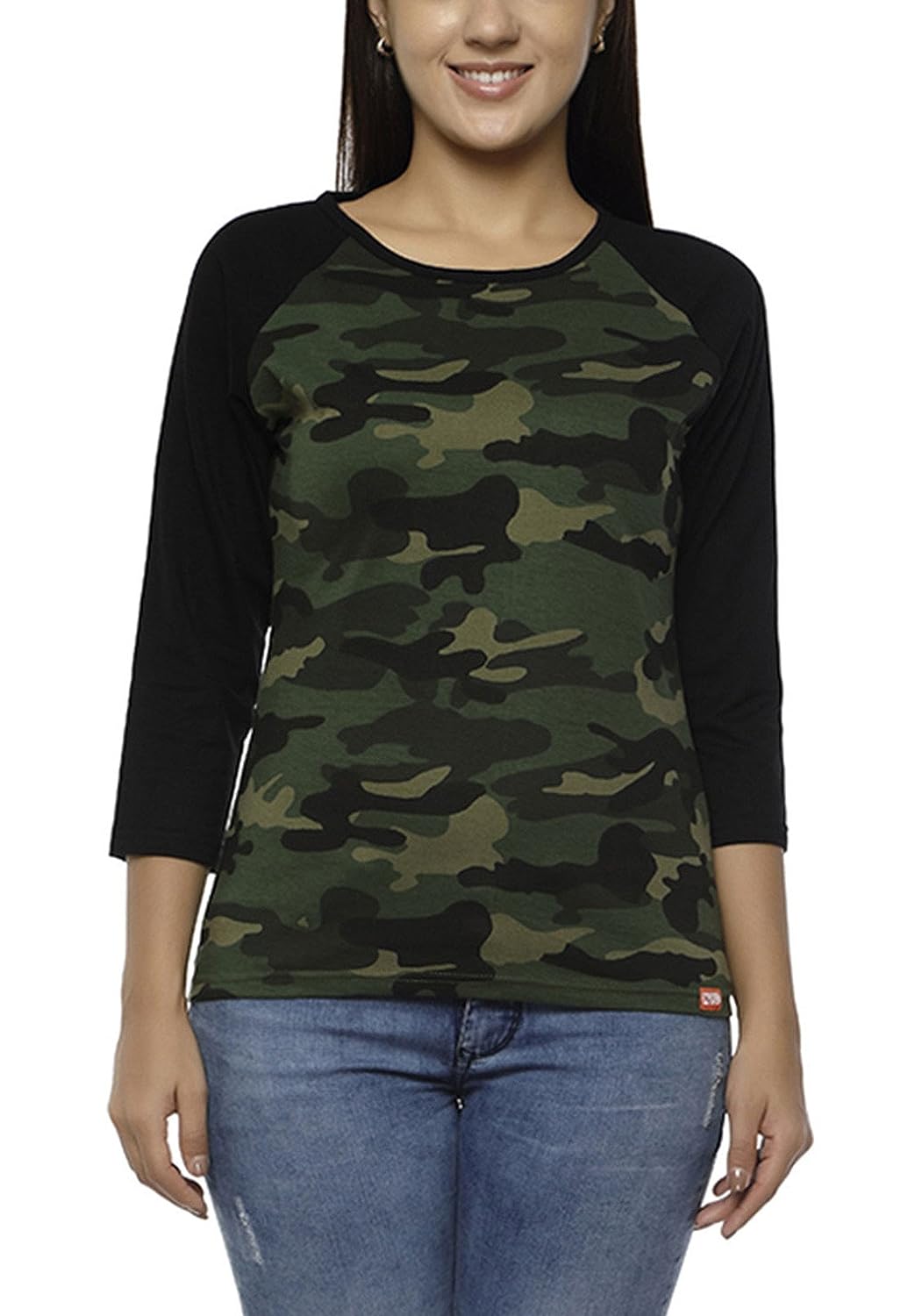 Full 3/4 Sleeve Round Neck Slim Fit Stretch Cotton Lounge Tshirt for Womens