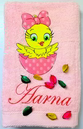 TurtleLittle, Cotton, New Born Baby Girl Chick Personalised Kids Bath Towel, 500 GSM, (Set of 1, Pink) TurtleLittle, Cotton, New Born Baby Girl Chick Personalised Kids Bath Towel, 500 GSM, (Set of 1, Pink)