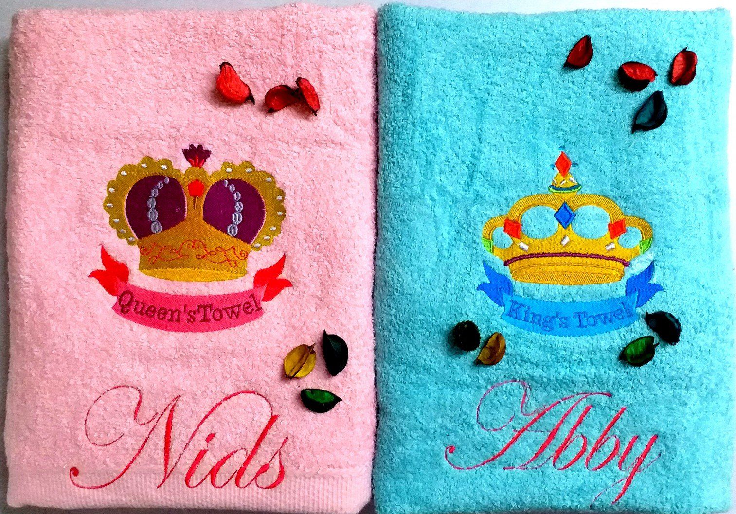 TurtleLittle Cotton King Queen Crown Personalised Valentines Couple Bath Towel Set 600 GSM Set of