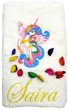 TurtleLittle, Cotton, Celestia Unicorn Pony Personalised Kids Bath Towel, 500 GSM (Set of 1, White)