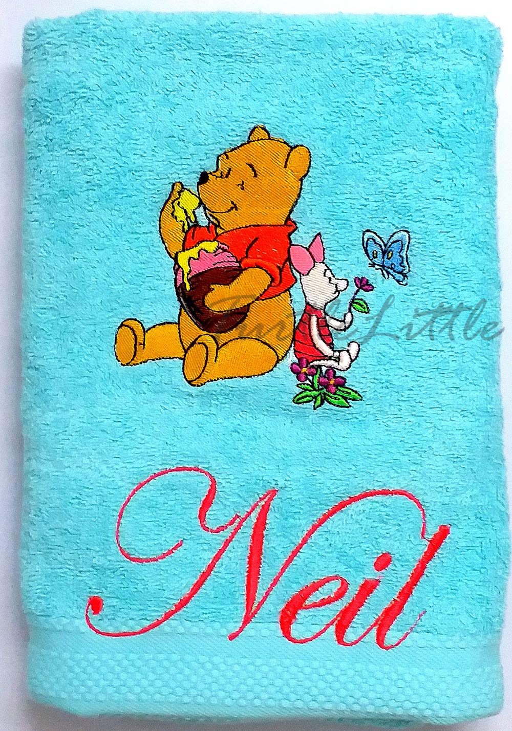 TurtleLittle, Cotton, Winnie The Poo Personalised Kids Bath Towel, 500 GSM (Set of 1, Blue)