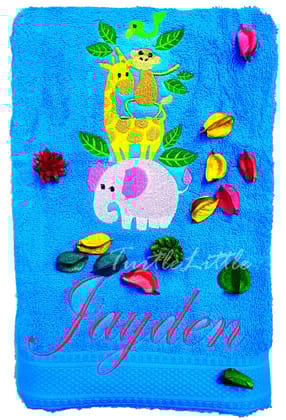 TurtleLittle, Cotton, Animals Personalised Kids Bath Towel, 500 GSM (Set of 1, Blue)