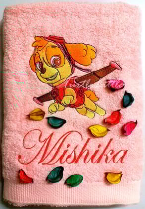 TurtleLittle, Cotton, Paw Patrol's Skye Kids Personalised Towel, 500 GSM (Set of 1, Pink)