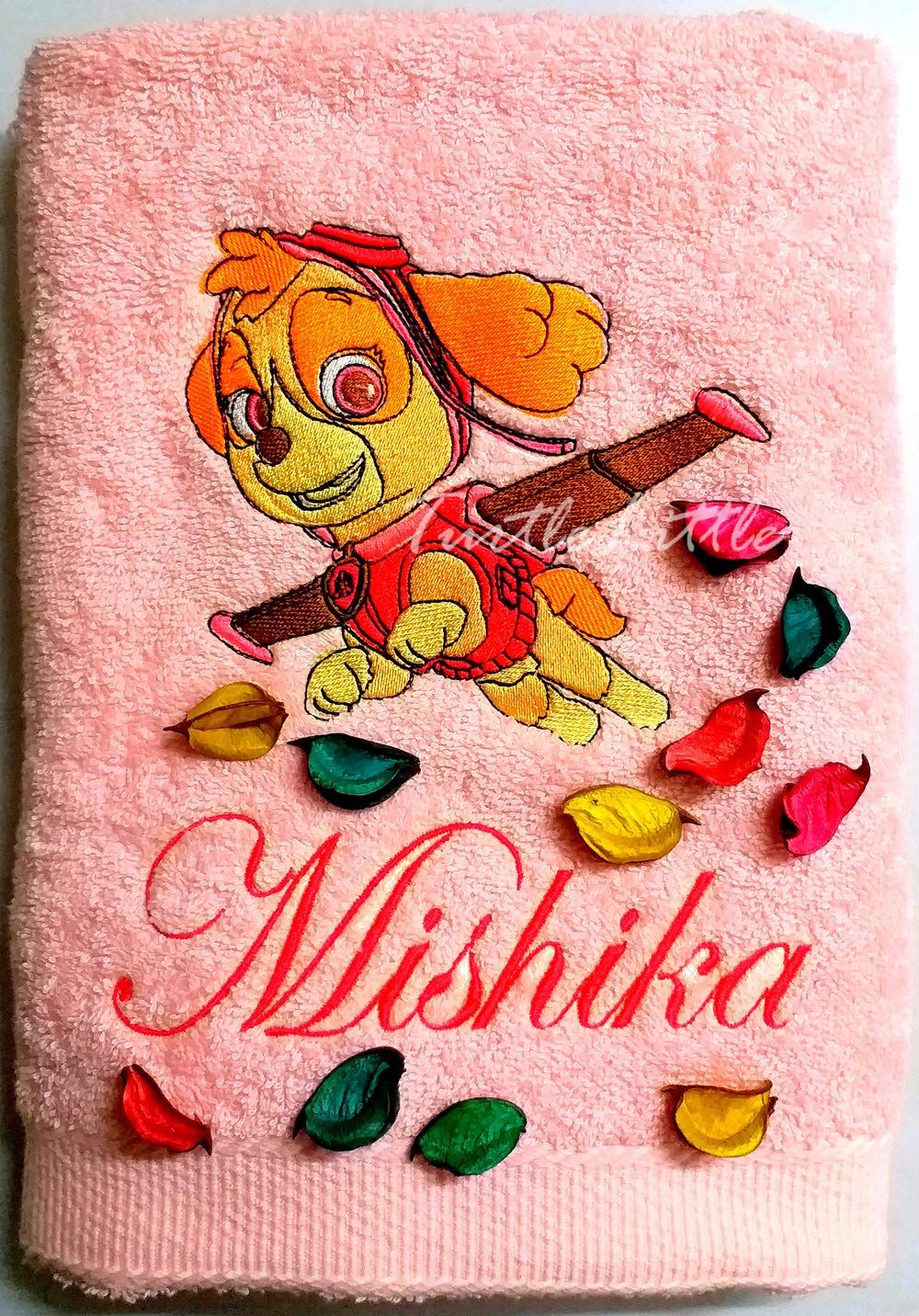 TurtleLittle, Cotton, Paw Patrol's Skye Kids Personalised Towel, 500 GSM (Set of 1, Pink)
