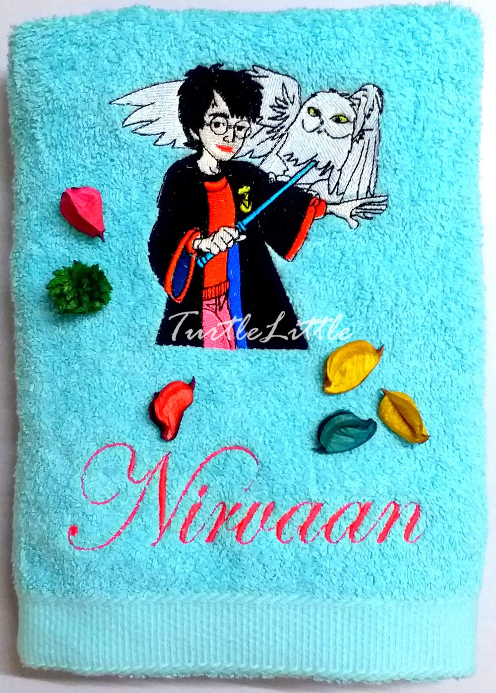 TurtleLittle, Cotton, Harry Potter with Owl Personalised Kids Bath Towel, 500 GSM (Set of 1, Blue)