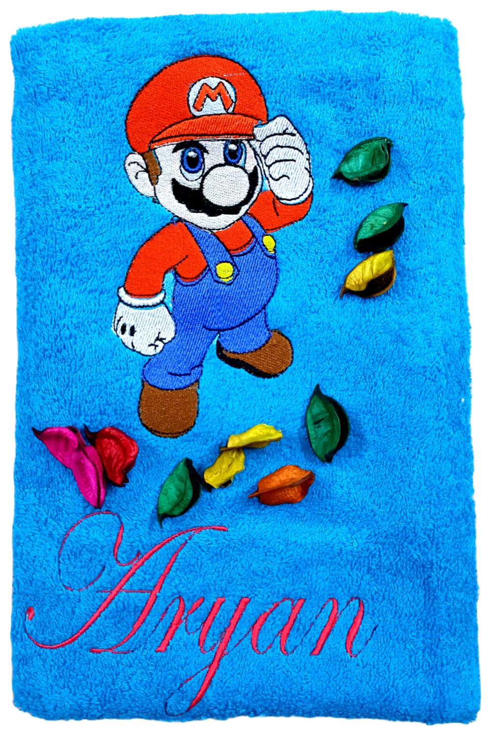 TurtleLittle, Cotton, Super Mario Superhero Personalised Kids Bath Towel, 500 GSM (Set of 1, Blue)