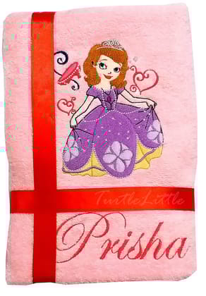 TurtleLittle, Cotton, Princess Sophia Personalised Embroidered Kids Bath Towel, 500 GSM (Set of 1, Pink)
