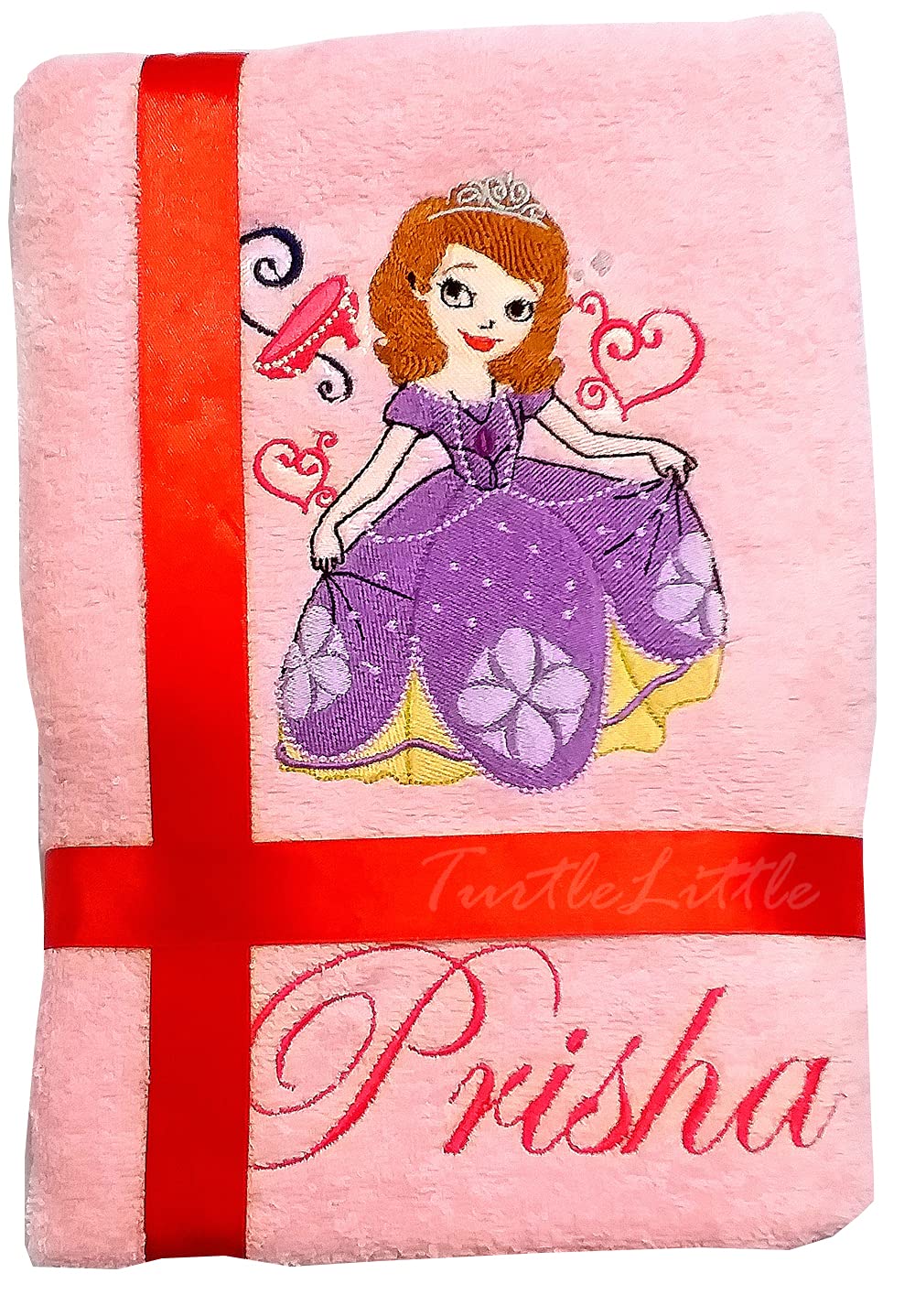 TurtleLittle, Cotton, Princess Sophia Personalised Embroidered Kids Bath Towel, 500 GSM (Set of 1, Pink)