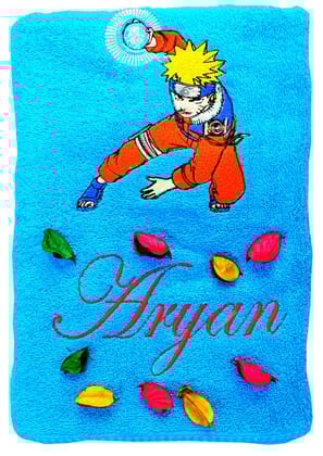 TurtleLittle, Cotton, Naruto Superhero Personalised Kids Bath Towel, 500 GSM (Set of 1, Blue)