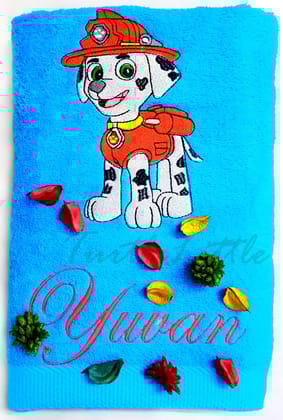 TurtleLittle, Cotton, Paw Patrol Marshall Personalised Kids Bath Towel, 500 GSM (120 x 60 cm, Blue)