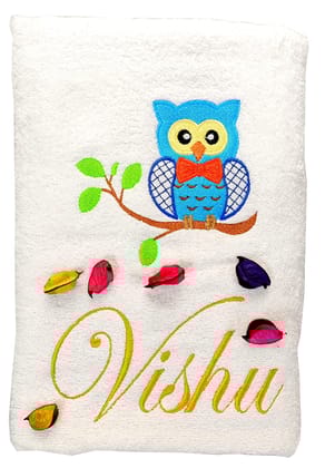 TurtleLittle, Cotton, Baby Boy Owl Personalised Kids Bath Towel, 500 GSM (Set of 1, White)